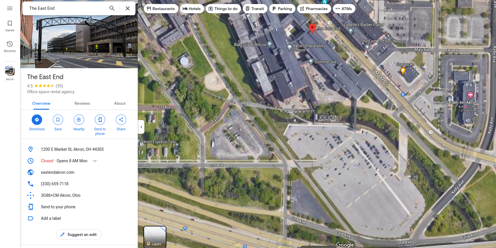 Google Maps image of East End in Akron Ohio. 