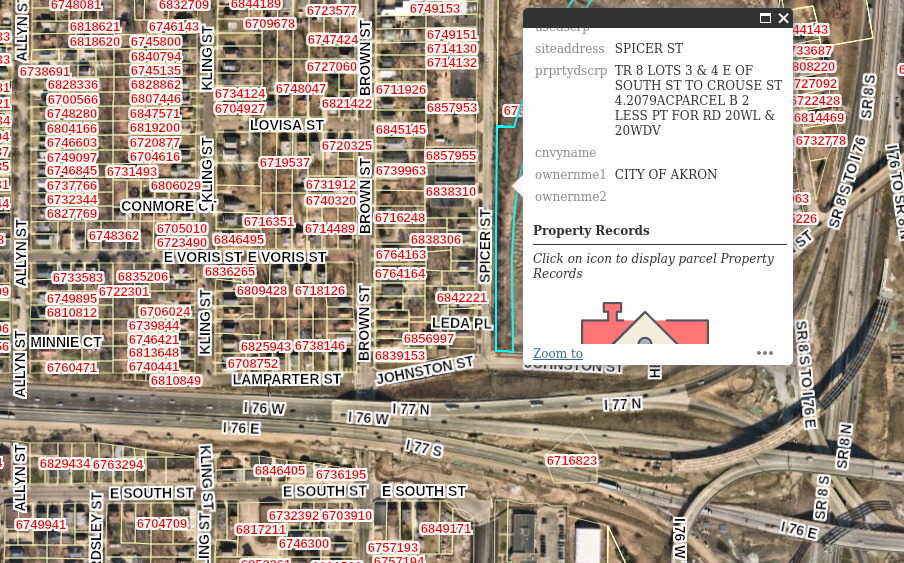 Summit County Parcel Viewer of abandoned right of way north of I-76.