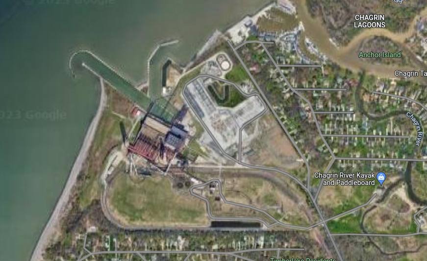 Google Maps image of Coal Power Plant in Eastlake Ohio. 