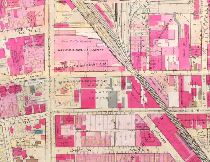 Warner Swasey Building on 1937 map of Cleveland Ohio from ARCGIS. 